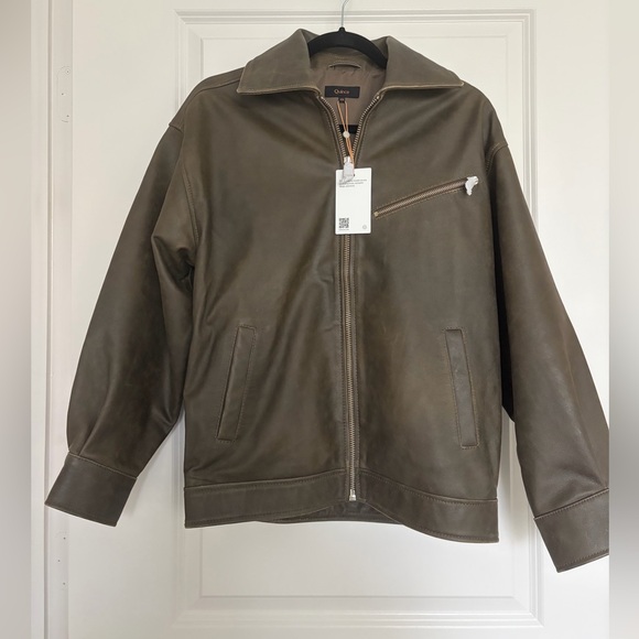 Quince 100% Leather Oversized Bomber Jacket | XS | Distressed Brown | MSRP: $250 - Picture 10 of 13